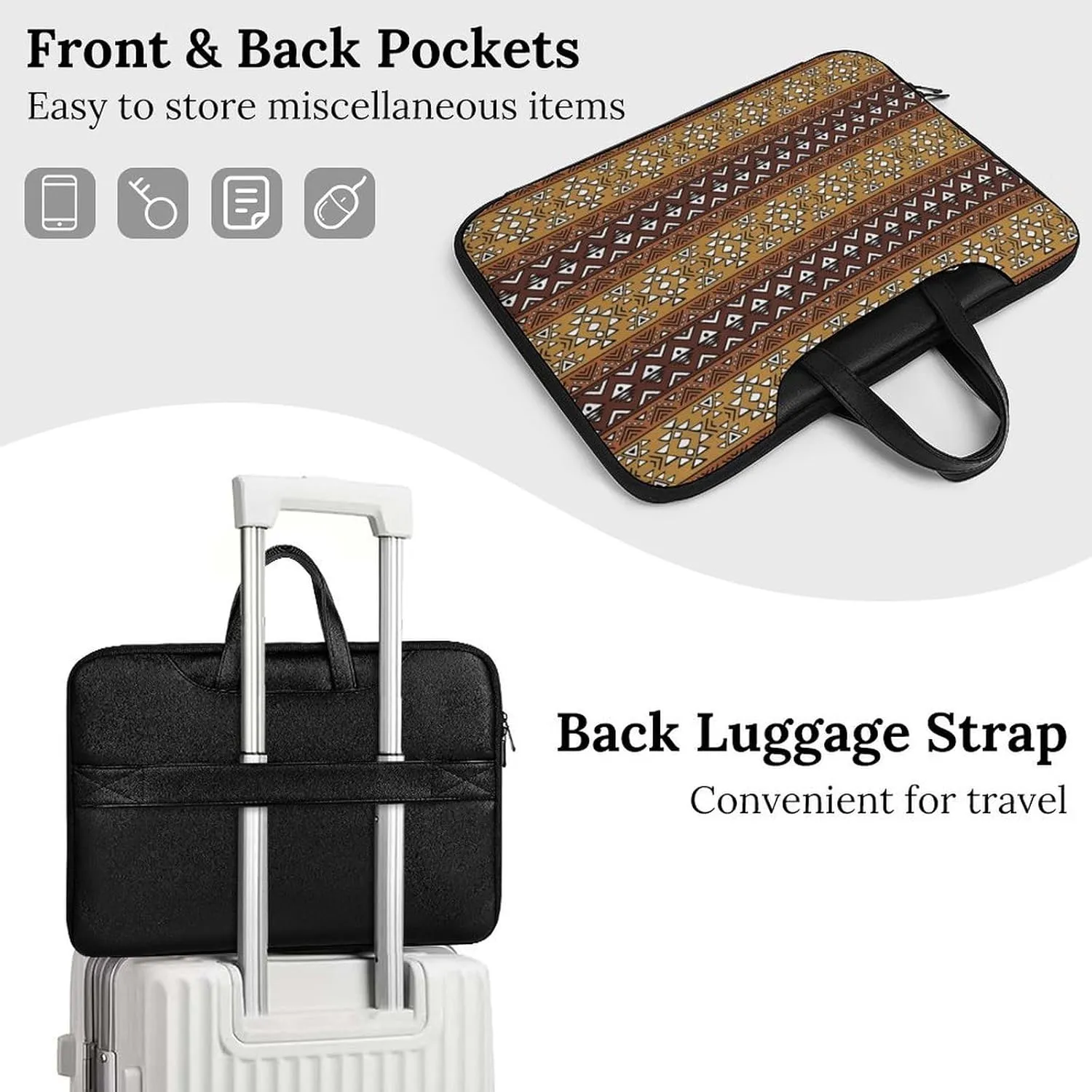 Maya Horizontal Geometric Pattern Leather Bag Laptop Case Slim Water Resistant Computer Bags with Handle Briefcase for Work