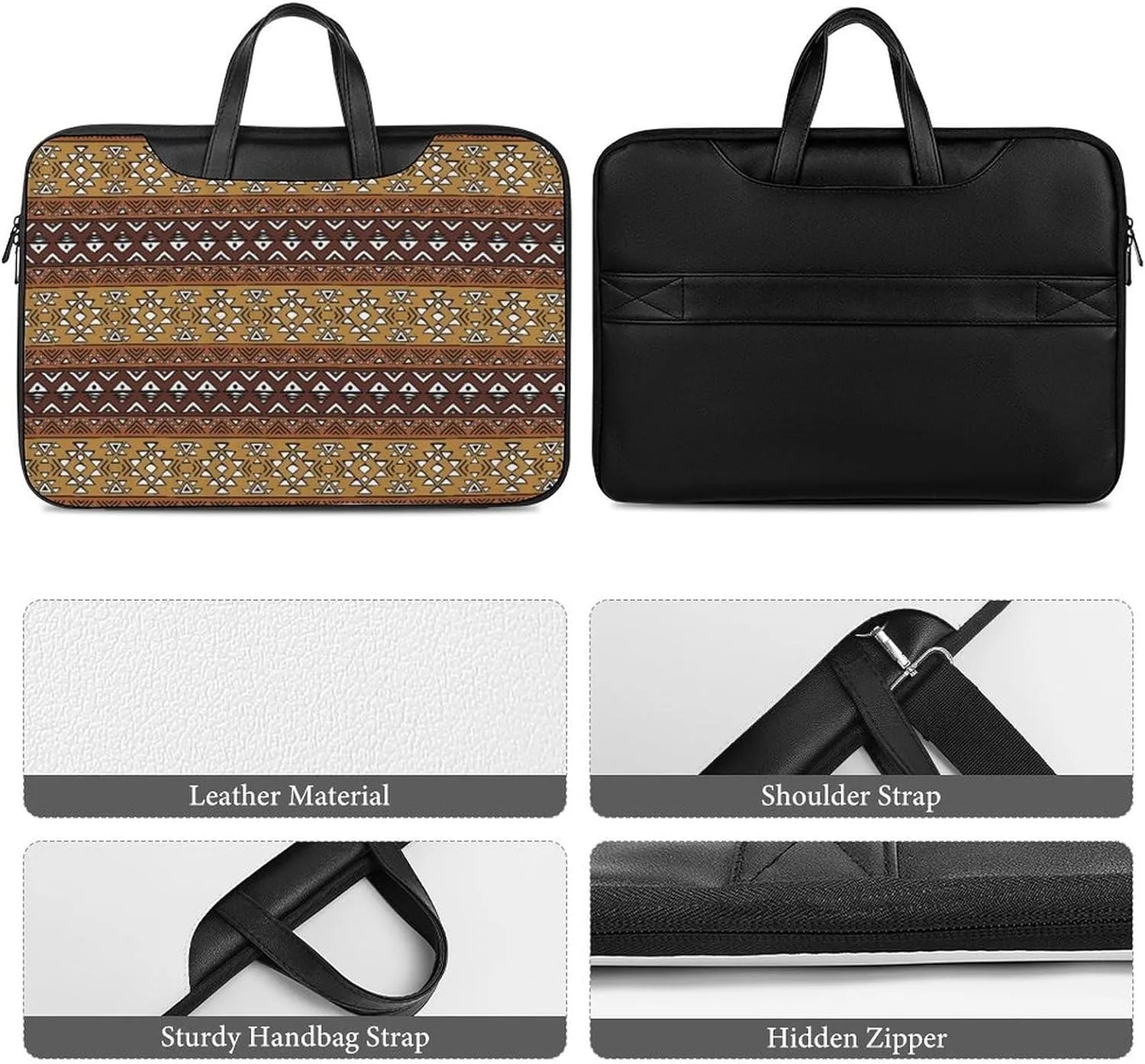 Maya Horizontal Geometric Pattern Leather Bag Laptop Case Slim Water Resistant Computer Bags with Handle Briefcase for Work