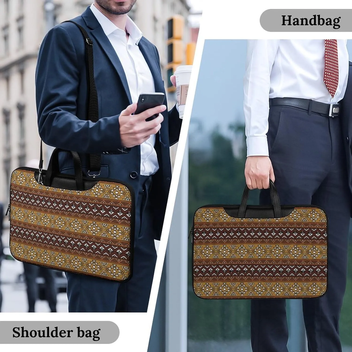 Maya Horizontal Geometric Pattern Leather Bag Laptop Case Slim Water Resistant Computer Bags with Handle Briefcase for Work