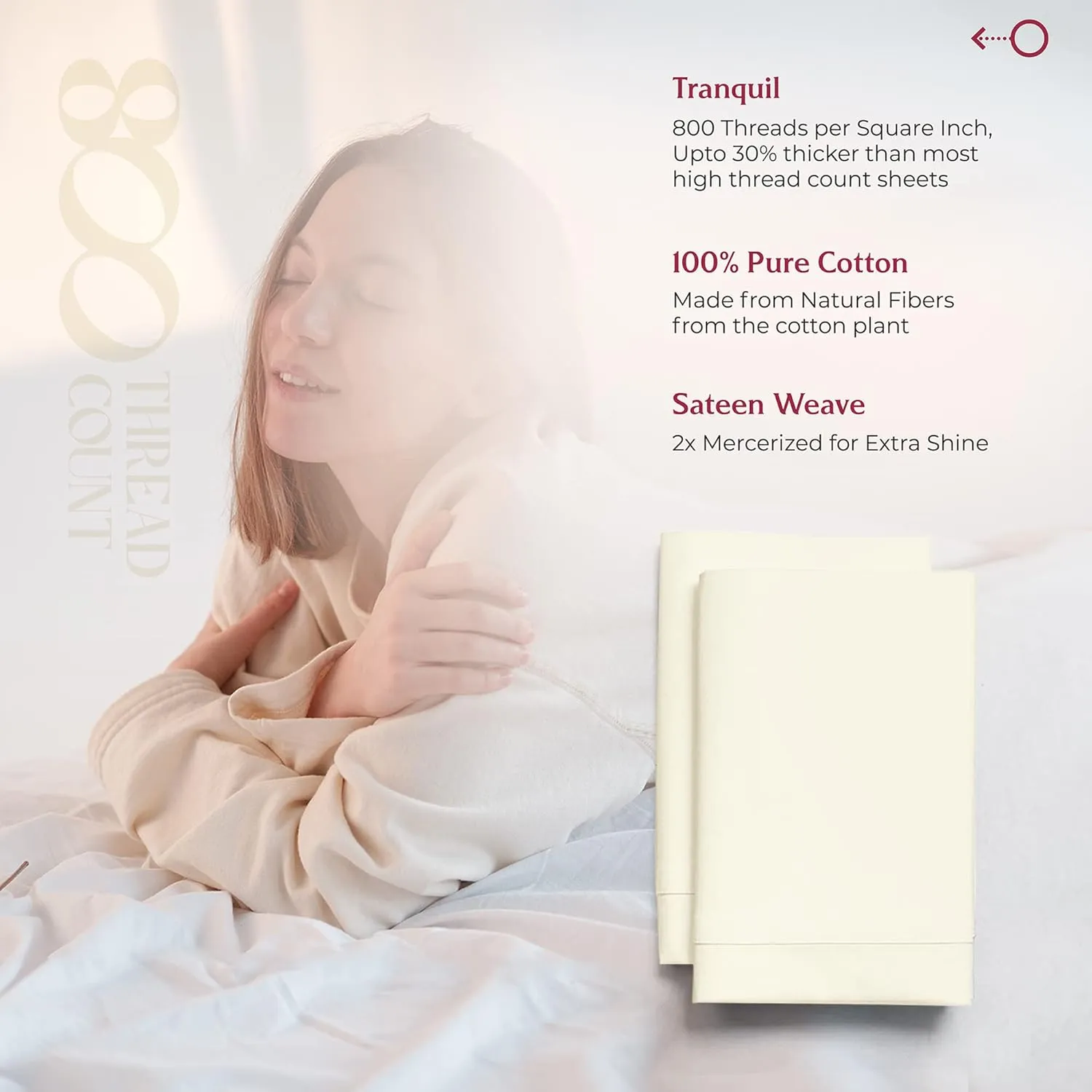MAYFAIR LINEN 100% Egyptian Cotton Pillow Cases - 800 Thread Count Pillow Cases Queen/Standard Size Set of 2, Soft & Breathable Extra Long Staple Sateen Weave Cotton Pillow Covers for Bed - Ivory