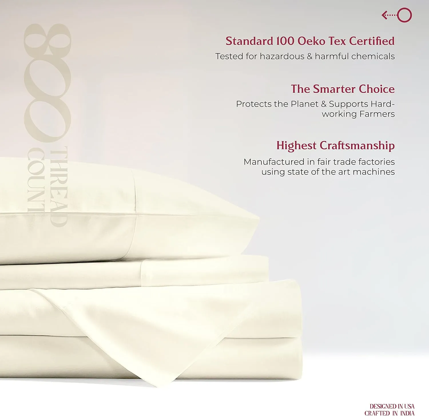 MAYFAIR LINEN 100% Egyptian Cotton Pillow Cases - 800 Thread Count Pillow Cases Queen/Standard Size Set of 2, Soft & Breathable Extra Long Staple Sateen Weave Cotton Pillow Covers for Bed - Ivory