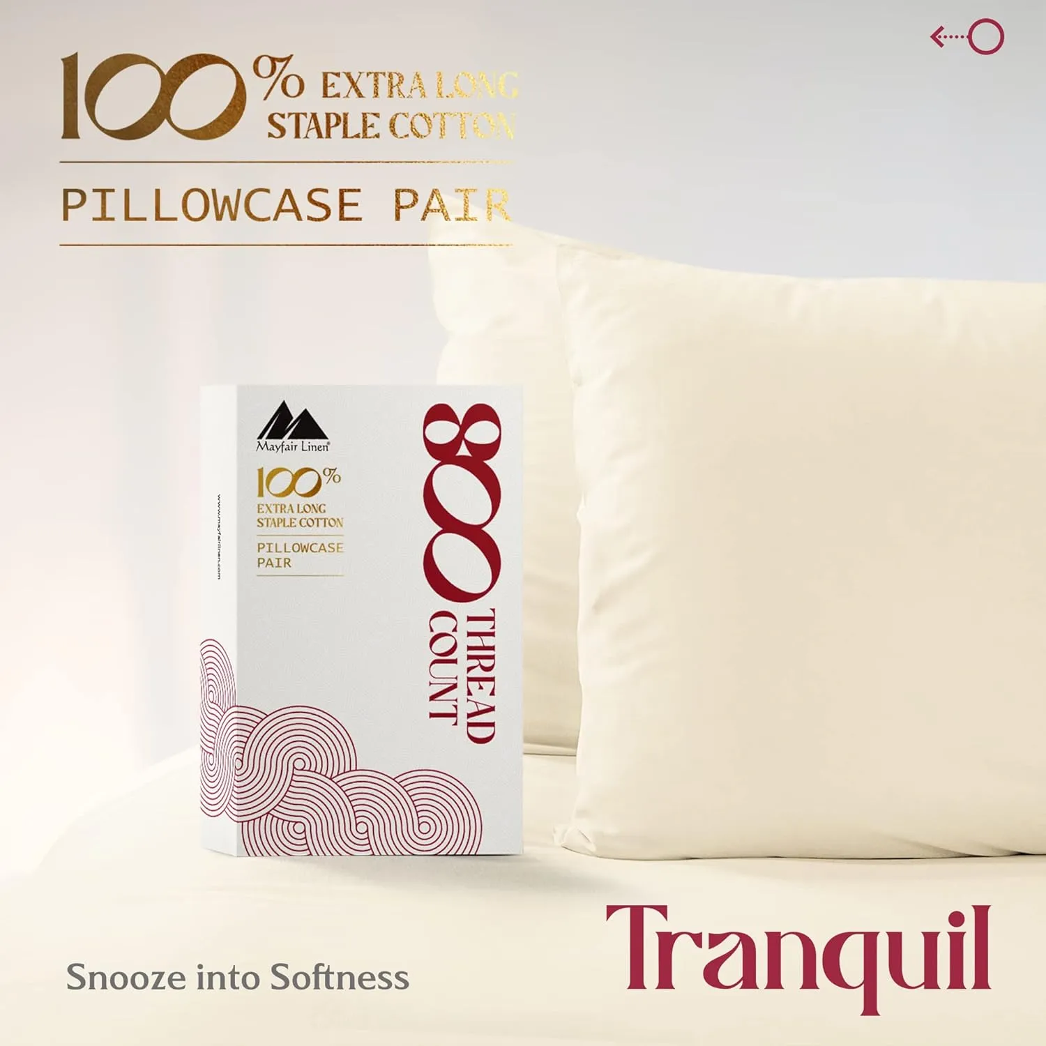 MAYFAIR LINEN 100% Egyptian Cotton Pillow Cases - 800 Thread Count Pillow Cases Queen/Standard Size Set of 2, Soft & Breathable Extra Long Staple Sateen Weave Cotton Pillow Covers for Bed - Ivory
