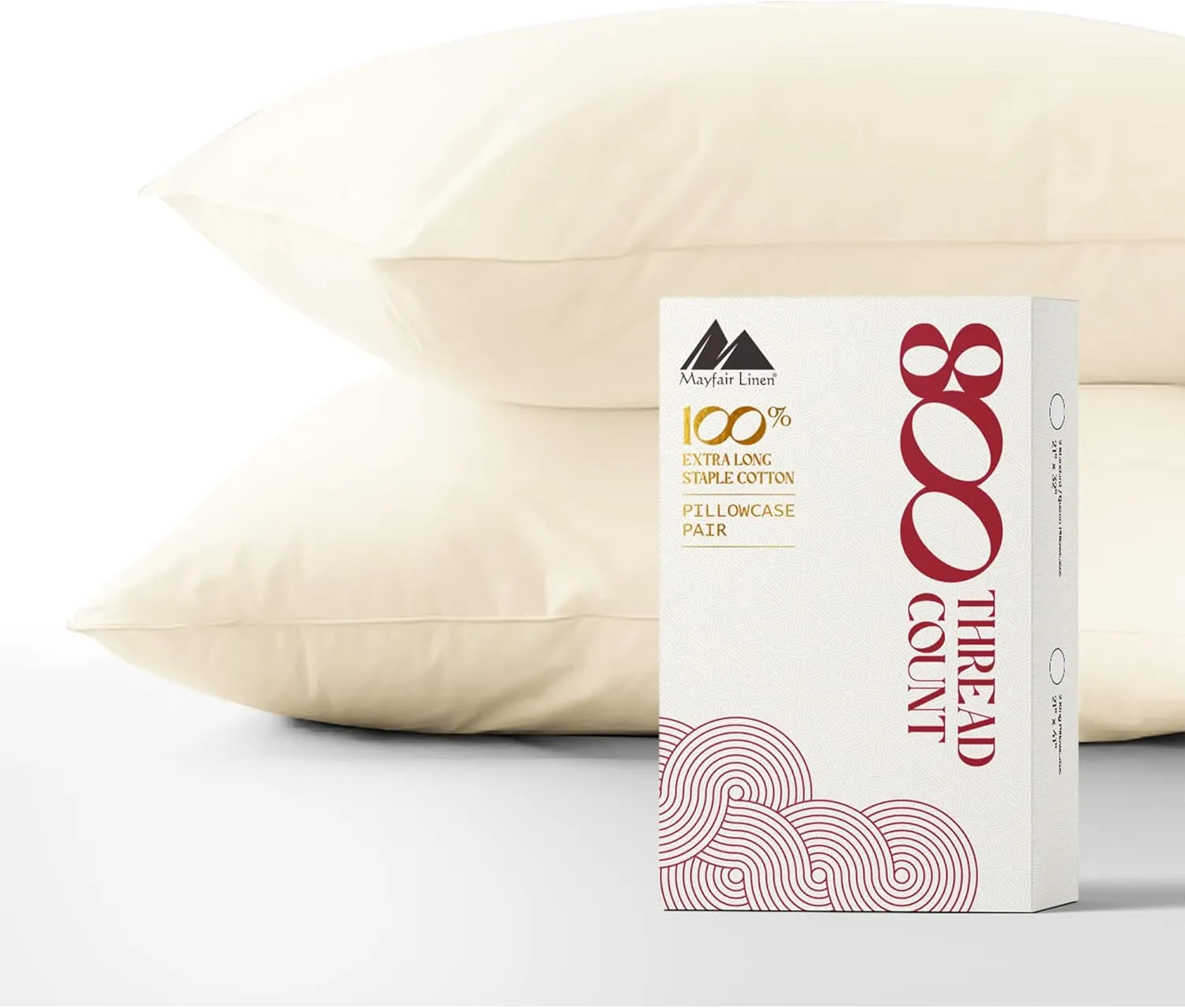 MAYFAIR LINEN 100% Egyptian Cotton Pillow Cases - 800 Thread Count Pillow Cases Queen/Standard Size Set of 2, Soft & Breathable Extra Long Staple Sateen Weave Cotton Pillow Covers for Bed - Ivory