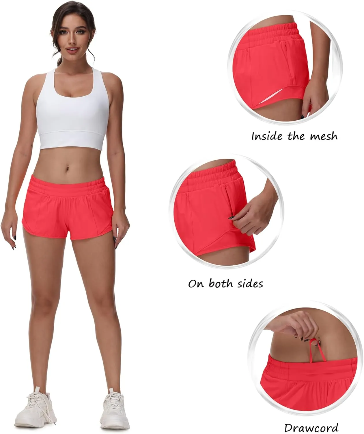 MCEDAR Women's Running Shorts Low Waisted 2.5"，Lightweight Active Workout Quick Dry Gym Athletic Sports Shorts Zip Pocket