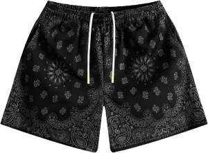 MECH-ENG Men's Paisley Shorts Graphic Print Casual Bandana Retro Lightweight Running Boxing Mesh Boho Shorts