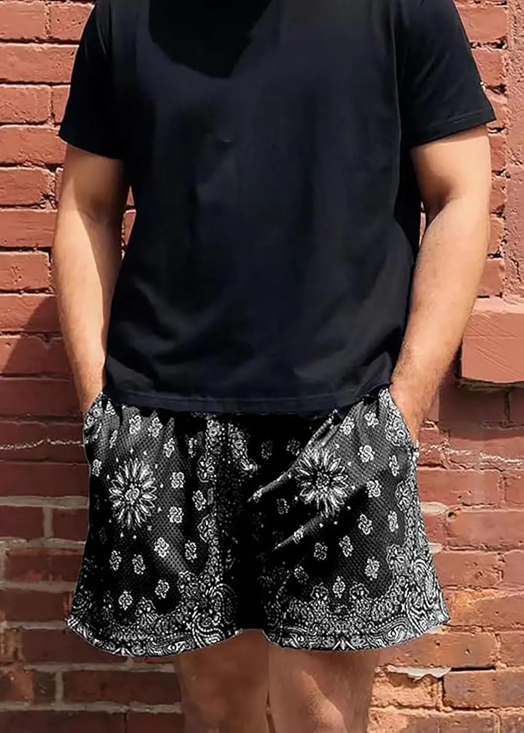 MECH-ENG Men's Paisley Shorts Graphic Print Casual Bandana Retro Lightweight Running Boxing Mesh Boho Shorts