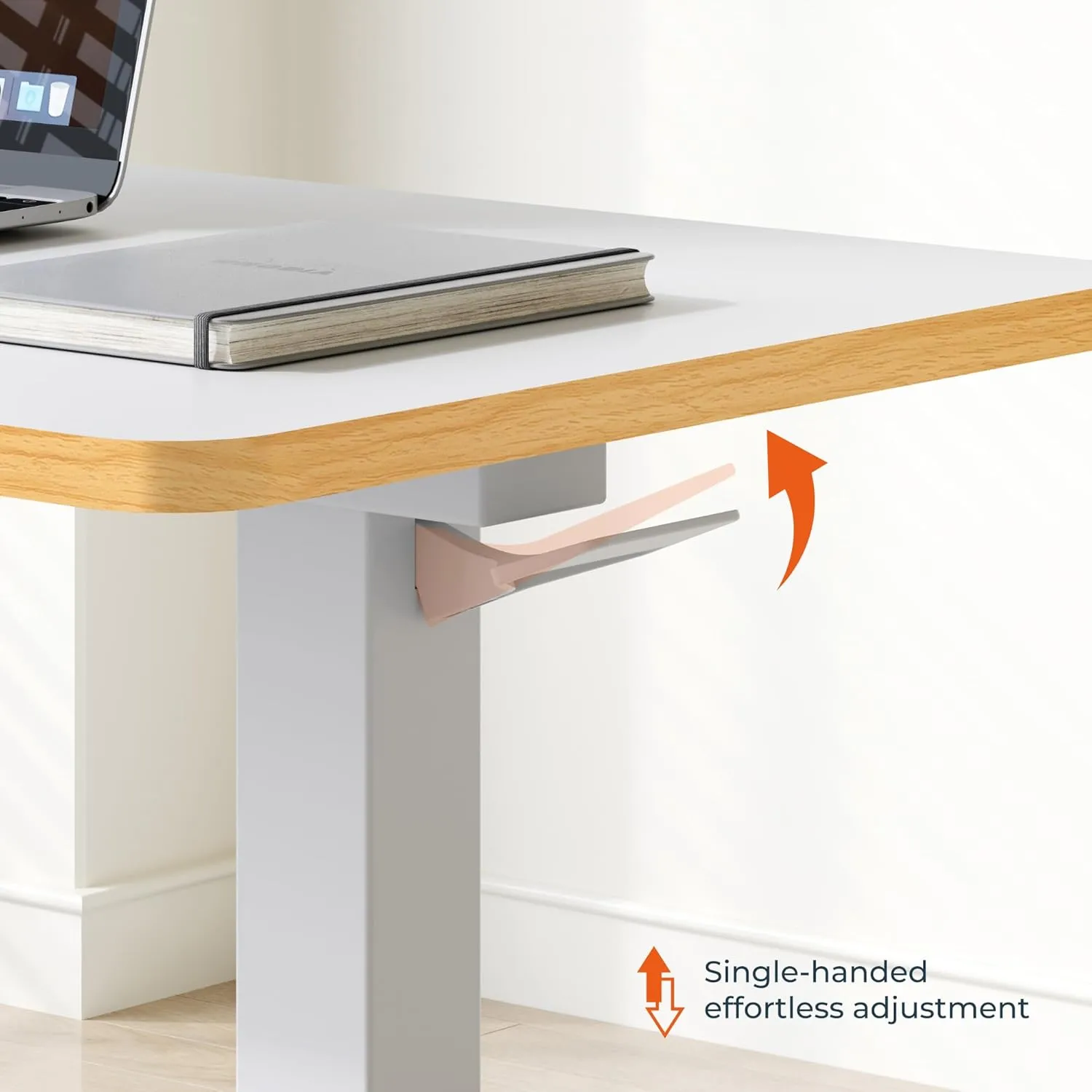 Medical Overbed Adjustable Bedside Table with Hidden Casters, Pneumatic Mobile Rolling Laptop Standing Desk with Tray for Home and Hospital Use, White