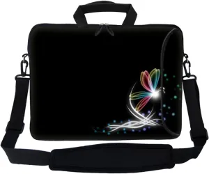 Meffort Inc 17 Inch Neoprene Laptop Bag with Extra Side Pocket, Soft Carrying Handle & Removable Shoulder Strap Fit 16" to 17.3" Size - Butterfly in the Corner