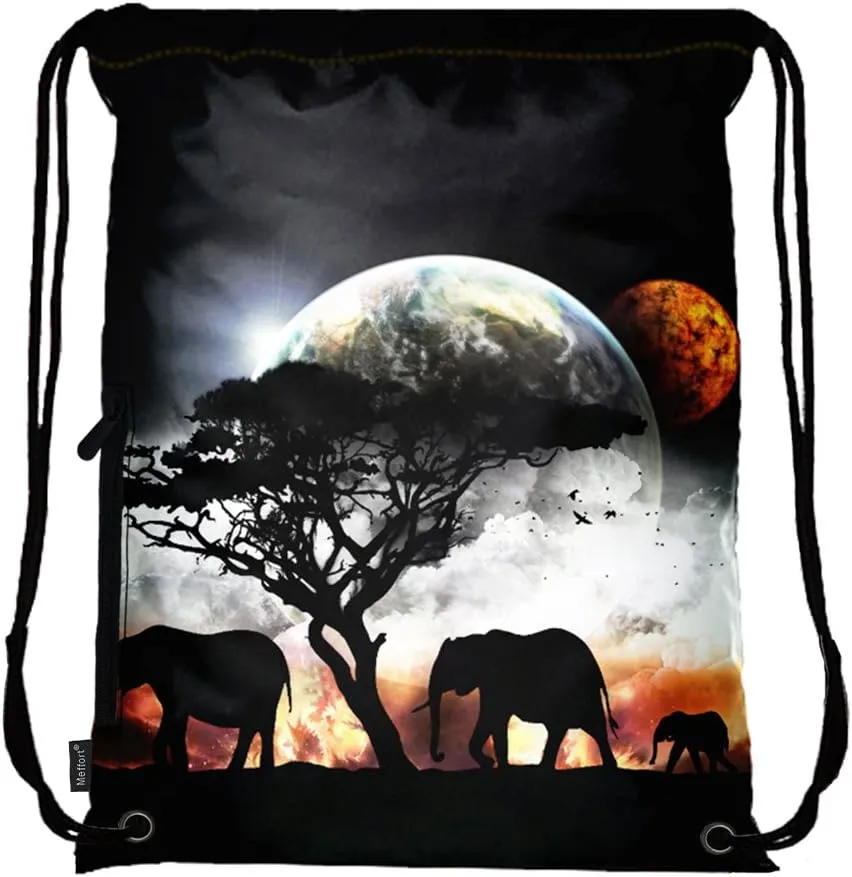 Meffort Inc Lightweight Drawstring Bag Sport Gym Sack Bag Backpack with Side Pocket - Planet View