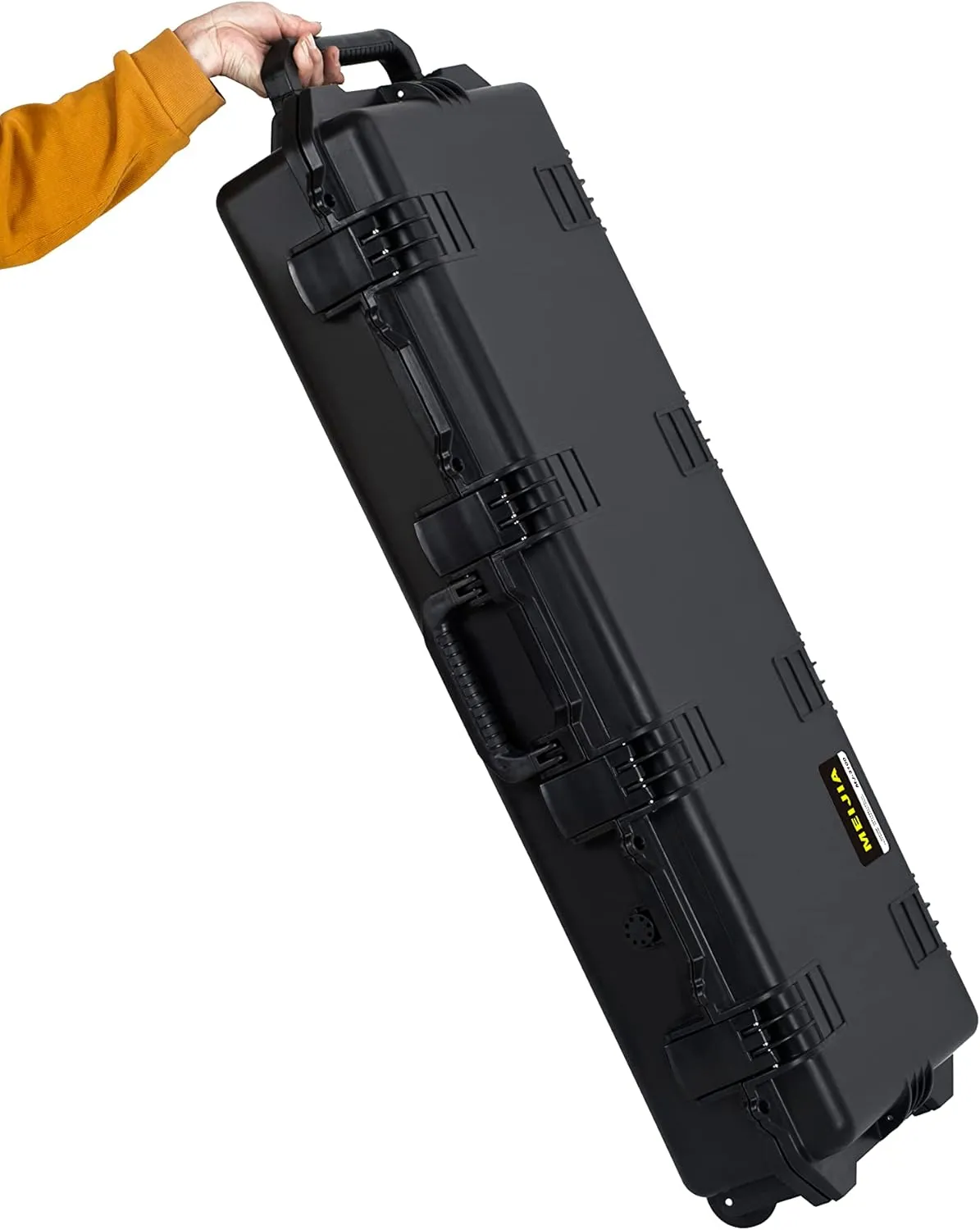 MEIJIA Premium Rolling Waterproof All Weather Hard Rifle Case with Wheels,Hard Gun Case with Customizable Fit Foam,Lightweight design,Elegant Black