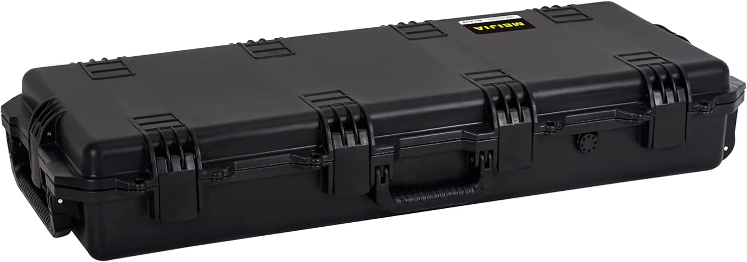 MEIJIA Premium Rolling Waterproof All Weather Hard Rifle Case with Wheels,Hard Gun Case with Customizable Fit Foam,Lightweight design,Elegant Black