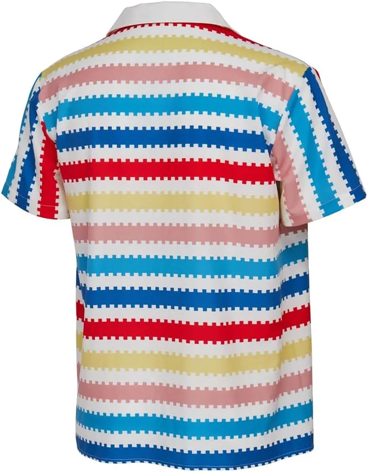 MelangCos Allan Costume Shirt Men's 80s Button Down Striped Beach Shirts Hawaiian Short Sleeves