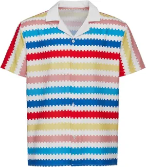MelangCos Allan Costume Shirt Men's 80s Button Down Striped Beach Shirts Hawaiian Short Sleeves