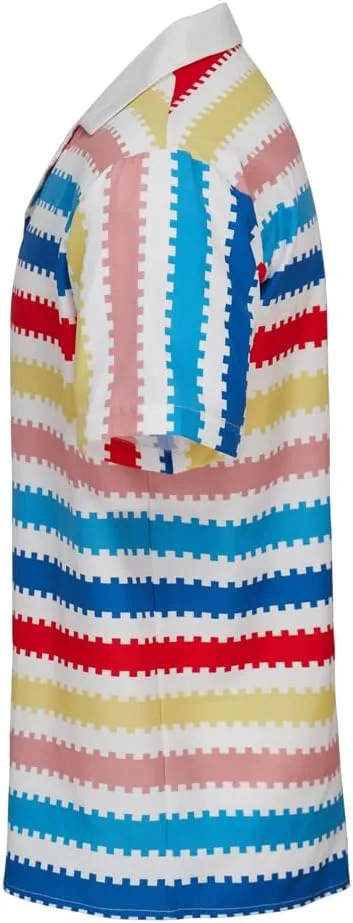 MelangCos Allan Costume Shirt Men's 80s Button Down Striped Beach Shirts Hawaiian Short Sleeves