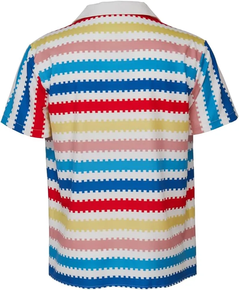 MelangCos Allan Costume Shirt Men's 80s Button Down Striped Beach Shirts Hawaiian Short Sleeves
