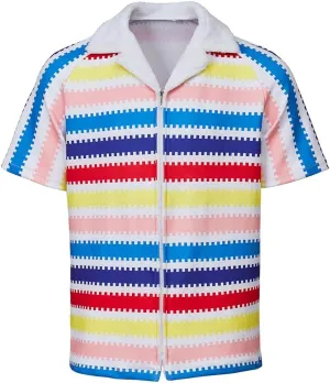 MelangCos Allan Costume Shirt Men's 80s Button Down Striped Beach Shirts Hawaiian Short Sleeves