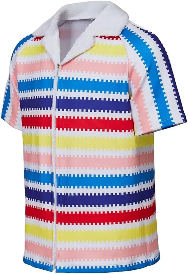 MelangCos Allan Costume Shirt Men's 80s Button Down Striped Beach Shirts Hawaiian Short Sleeves