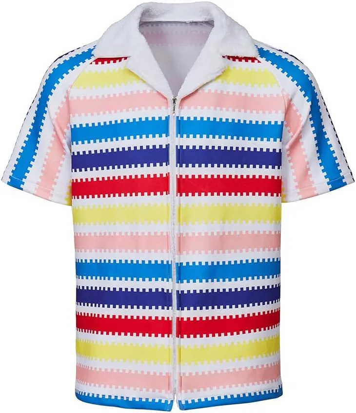 MelangCos Allan Costume Shirt Men's 80s Button Down Striped Beach Shirts Hawaiian Short Sleeves