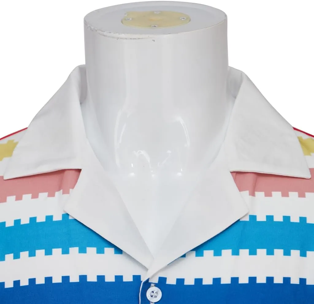MelangCos Allan Costume Shirt Men's 80s Button Down Striped Beach Shirts Hawaiian Short Sleeves