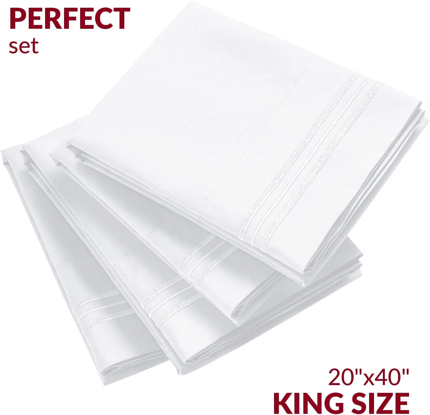 Mellanni Pillow Cases Set - 4 PC Iconic Collection Pillowcases - Hotel Luxury, Extra Soft, Cooling Pillow Covers - Wrinkle, Fade, Stain Resistant (King 20" x 40", White)