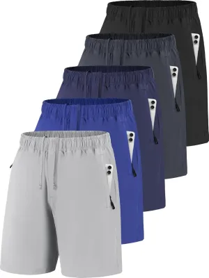 Men Running Athletic Shorts, Quick Dry 7 inch Inseam Gym Workout Men Shorts with Deep Pocket & Zipper