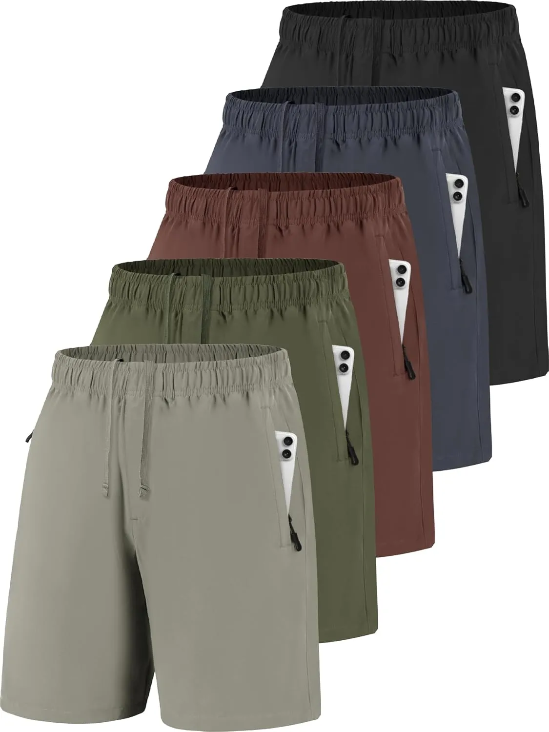 Men Running Athletic Shorts, Quick Dry 7 inch Inseam Gym Workout Men Shorts with Deep Pocket & Zipper