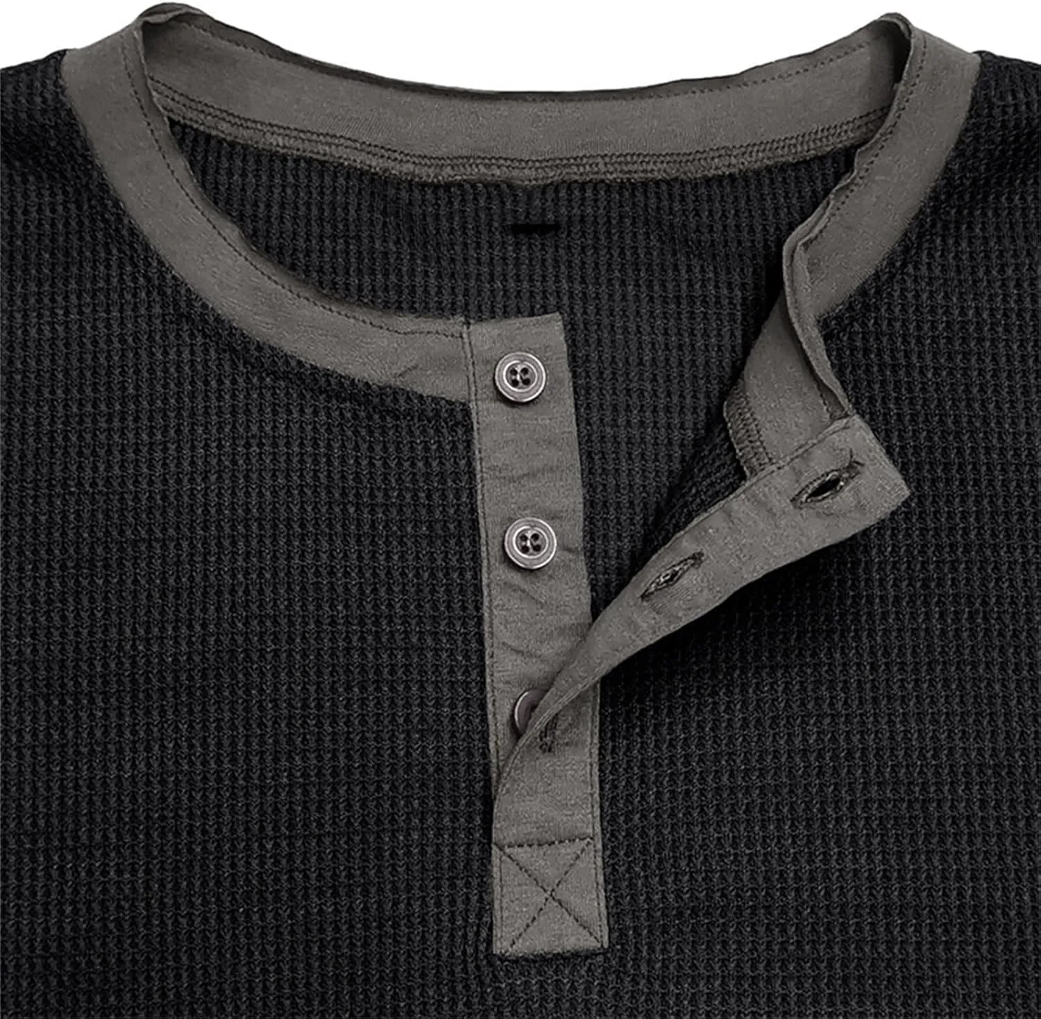 Men Waffle Knit Shirts 1/4 Button Long Sleeve Casual T-Shirts Solid Color Lightweight Loose Fit Shirt
