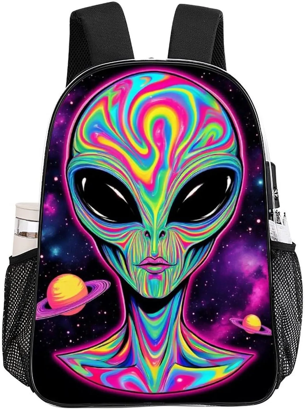 Men Women Transparent Alien And Ufo Space Universe Art Daypack Big Capacity Shoulder Bag With Smooth Zippers for Hiking Work Walking Cycling