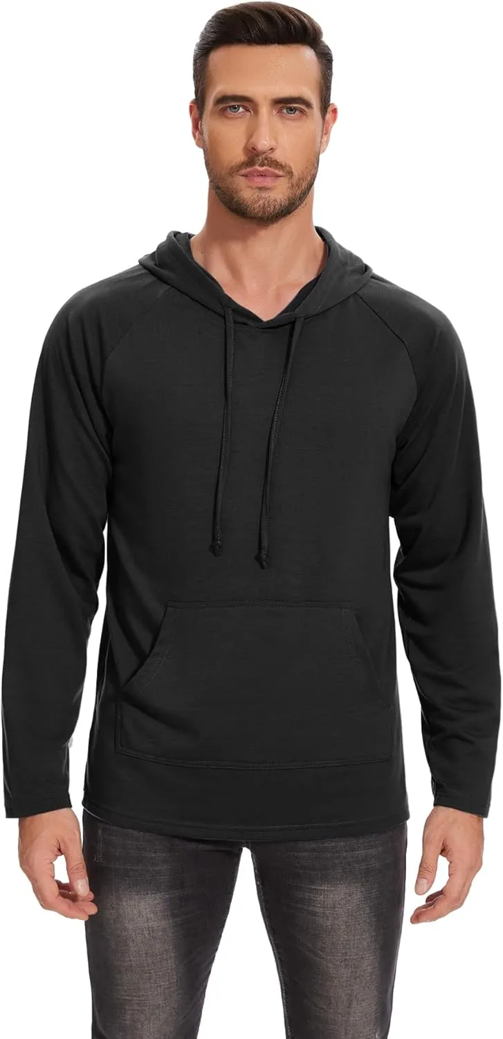 Men's Athletic Hoodies Pullover Long Sleeve Sweatshirts Casual Gym Hooded Drawstring Fall Winter Fashion Top Shirts