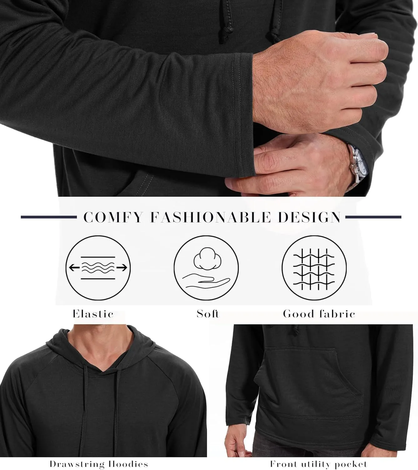 Men's Athletic Hoodies Pullover Long Sleeve Sweatshirts Casual Gym Hooded Drawstring Fall Winter Fashion Top Shirts