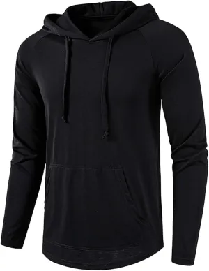 Men's Athletic Hoodies Pullover Long Sleeve Sweatshirts Casual Gym Hooded Drawstring Fall Winter Fashion Top Shirts