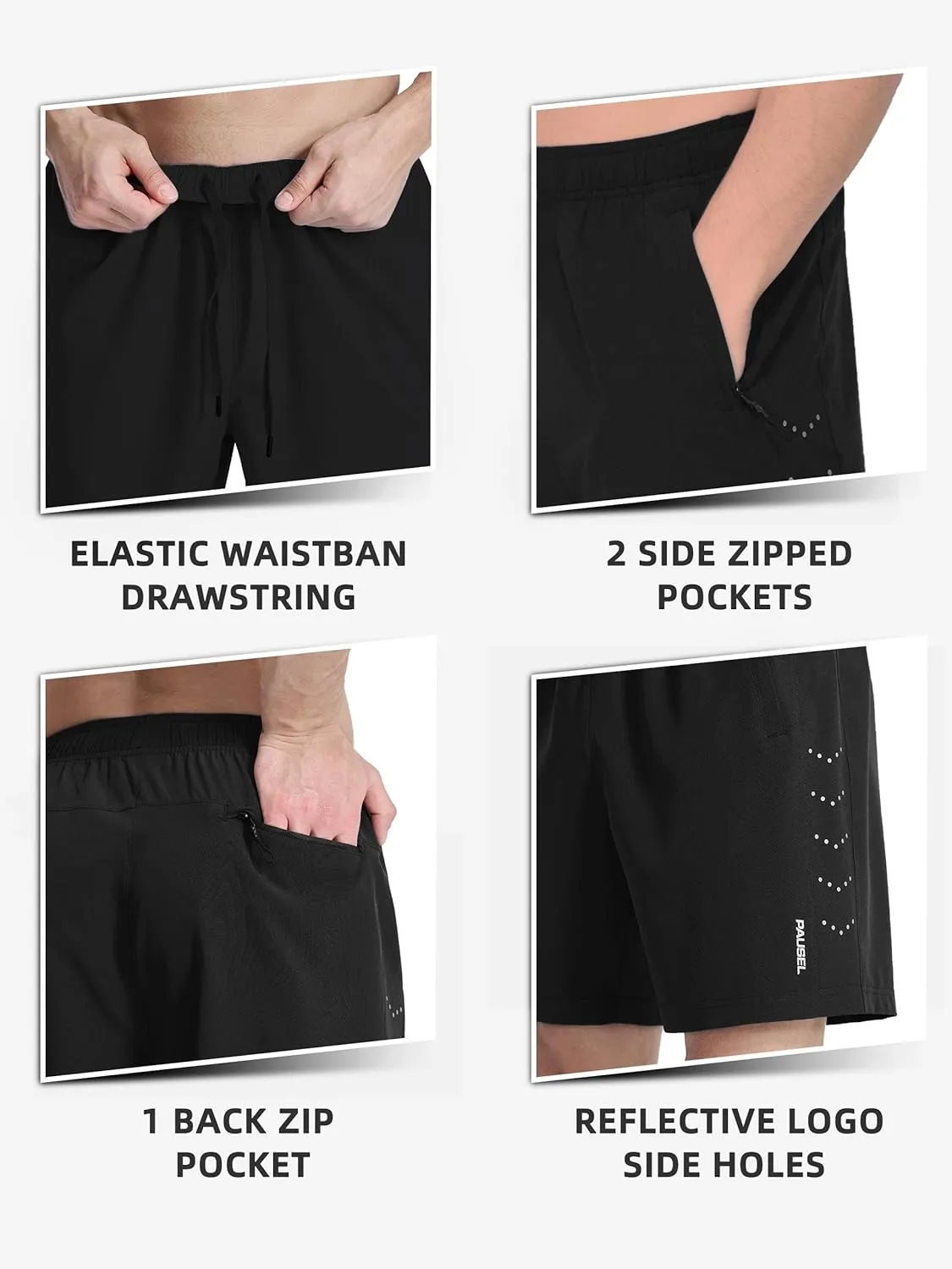 Men's Athletic Running Shorts Quick Dry Lightweight Tennis Gym Workout 7 inch Basketball Shorts for Men 3 Zipper Pockets