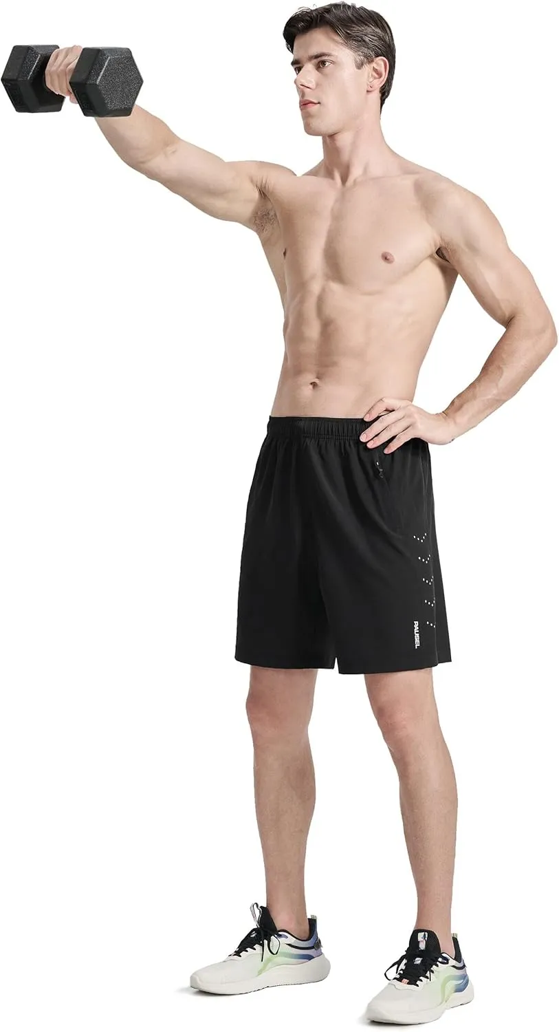 Men's Athletic Running Shorts Quick Dry Lightweight Tennis Gym Workout 7 inch Basketball Shorts for Men 3 Zipper Pockets