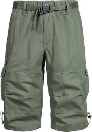 Men's Below Knee Long Shorts, Summer Loose Work Cargo Short Pants Twill Military with Pockets