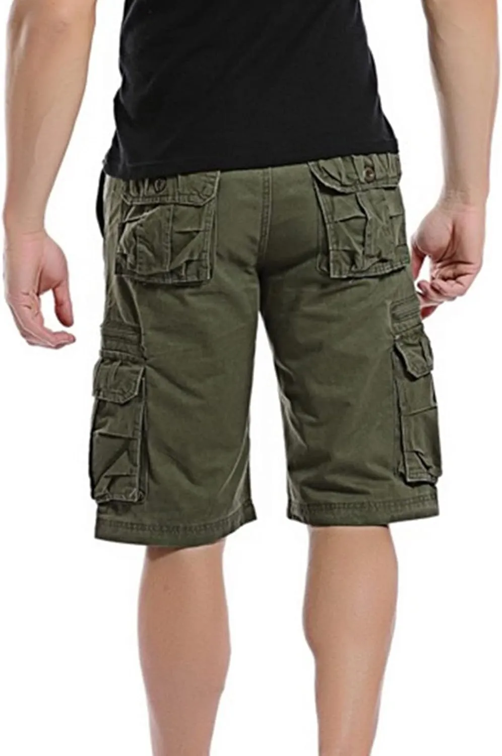 Mens Big and Tall 3XL Elastic Waistband Cargo Shorts Casual Multi Pocket Tooling Shorts Relaxed Fit Athletic Shorts