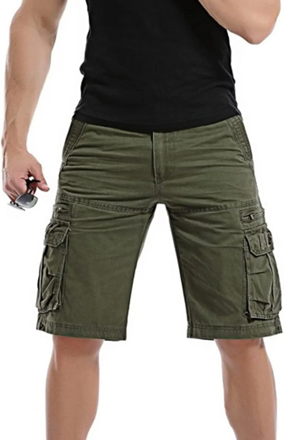 Mens Big and Tall 3XL Elastic Waistband Cargo Shorts Casual Multi Pocket Tooling Shorts Relaxed Fit Athletic Shorts