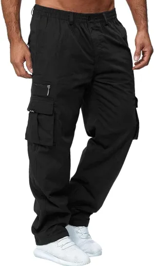 Mens Cargo Pants Casual and Warm Men's Solid Color Work Clothes Pockets and Tactical Pant Hiking Jogger for Men