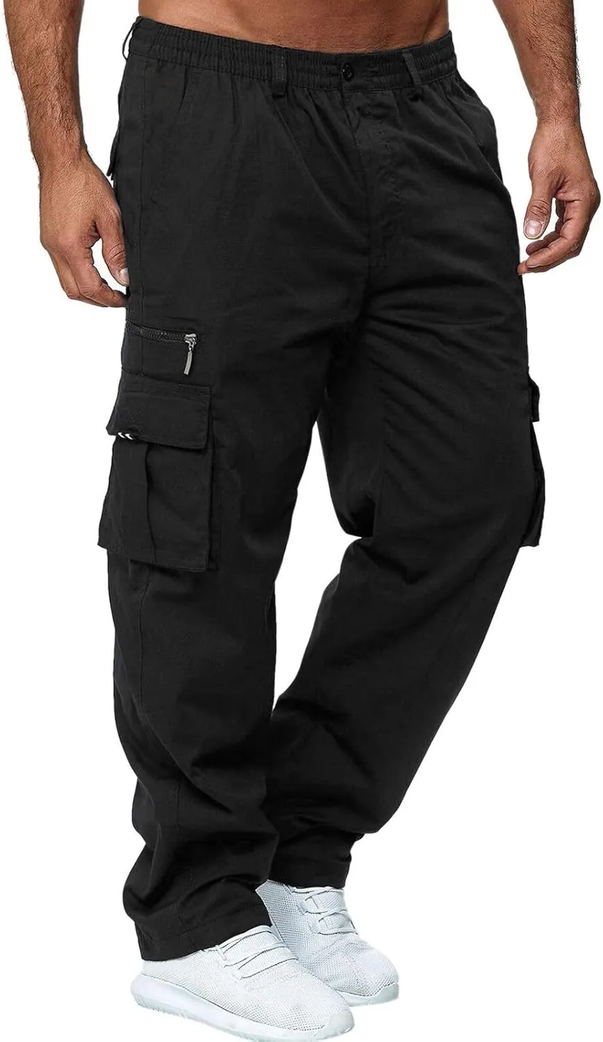 Mens Cargo Pants Casual and Warm Men's Solid Color Work Clothes Pockets and Tactical Pant Hiking Jogger for Men