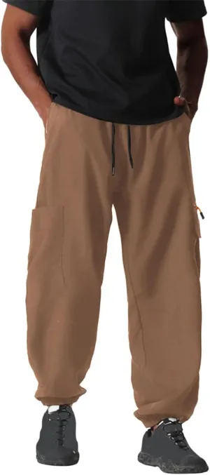 Men's Cargo Pants Workout Joggers Stretch Sweatpants Outdoor Hiking Fishing Drawstring Tactical Pant with Multi Pockets