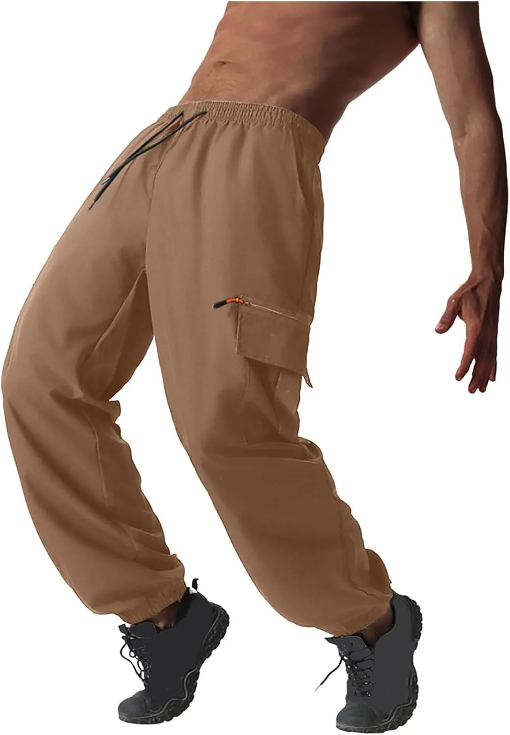 Men's Cargo Pants Workout Joggers Stretch Sweatpants Outdoor Hiking Fishing Drawstring Tactical Pant with Multi Pockets