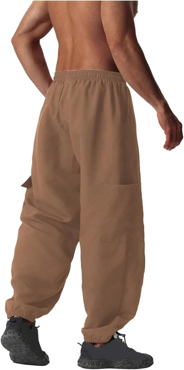 Men's Cargo Pants Workout Joggers Stretch Sweatpants Outdoor Hiking Fishing Drawstring Tactical Pant with Multi Pockets