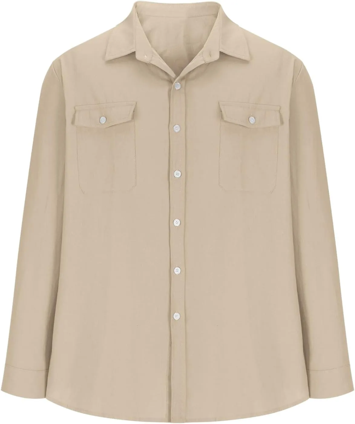 Mens Casual Solid Color Long Sleeve Shirts Cotton Linen Lapel Shirt with Pockets Casual Lightweight Button Down Tops