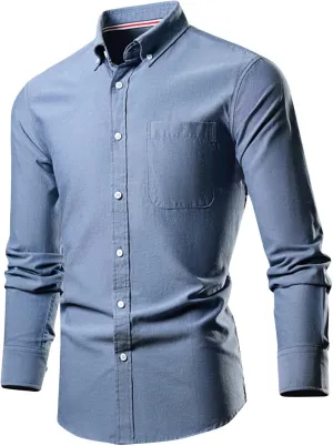 Men's Dress Shirts Causal Long Sleeve Solid Button Down Tshirts Office Work Collar Button Tee Tops Trendy Clothes