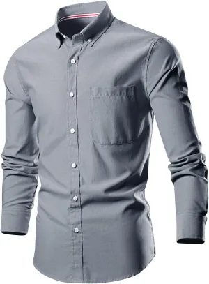 Men's Dress Shirts Causal Long Sleeve Solid Button Down Tshirts Office Work Collar Button Tee Tops Trendy Clothes