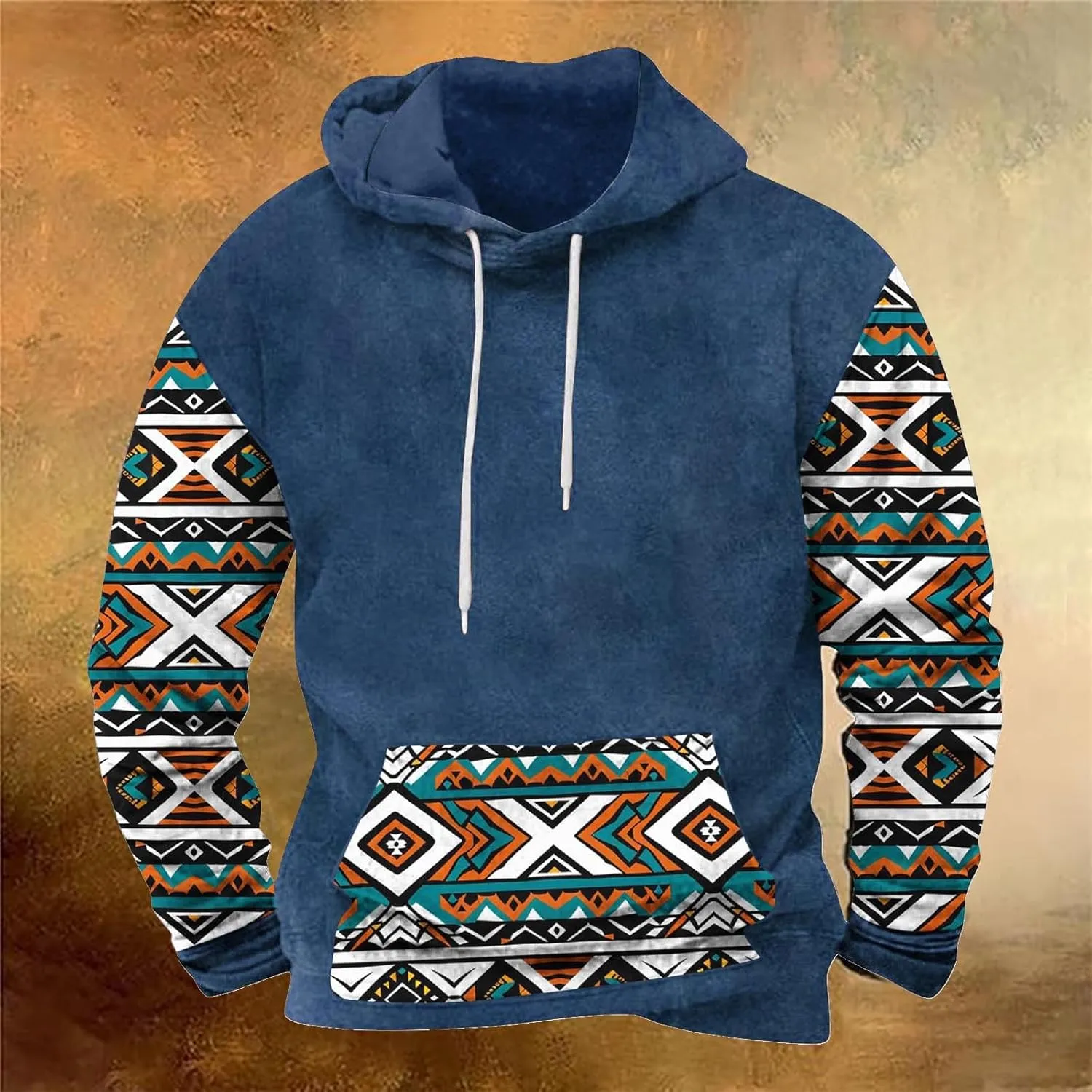 Men's Fashion Hoodies Sweatshirts Vntage Heavyweight Mens Hoodies Pullover Aztec Printed Long Sleeve Fall Shirts