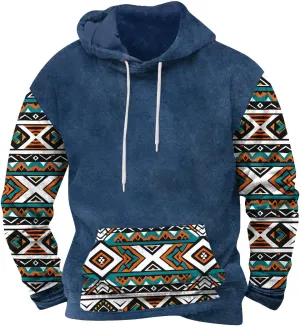 Men's Fashion Hoodies Sweatshirts Vntage Heavyweight Mens Hoodies Pullover Aztec Printed Long Sleeve Fall Shirts