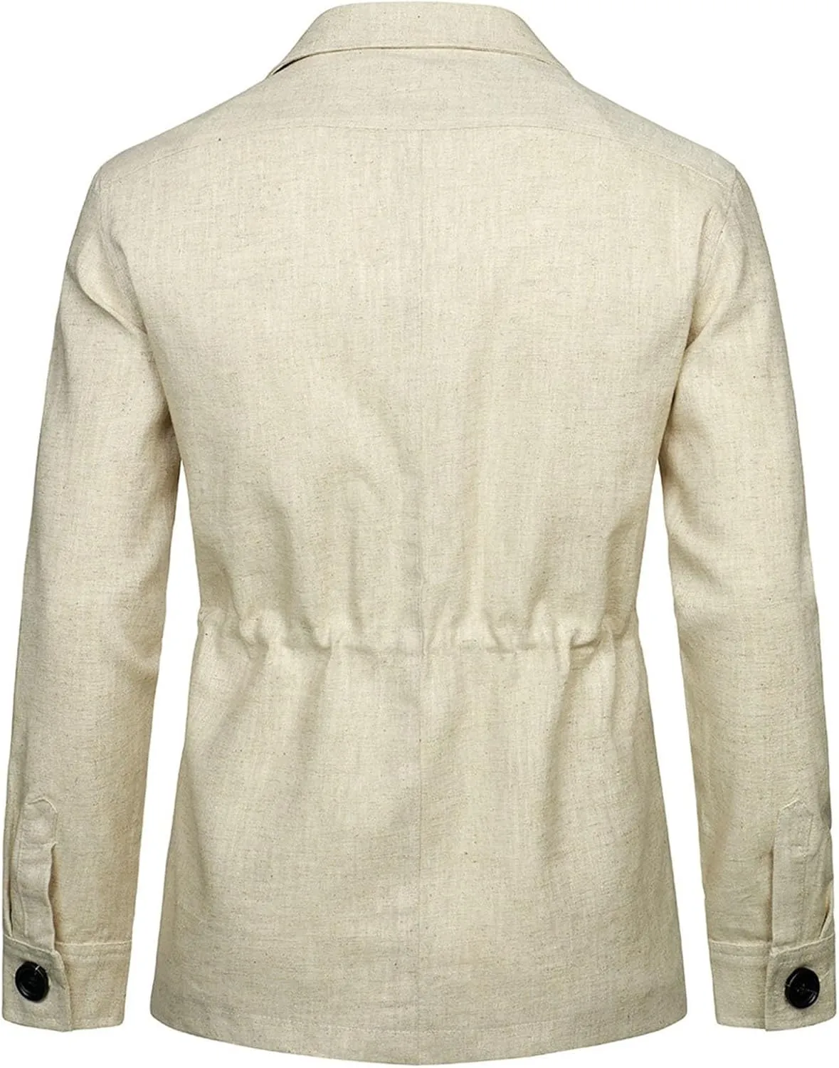 Mens Field Jacket Casual Cotton Linen Lightweight Safari Shirts with Pockets Utility Military Button Down Work Coats