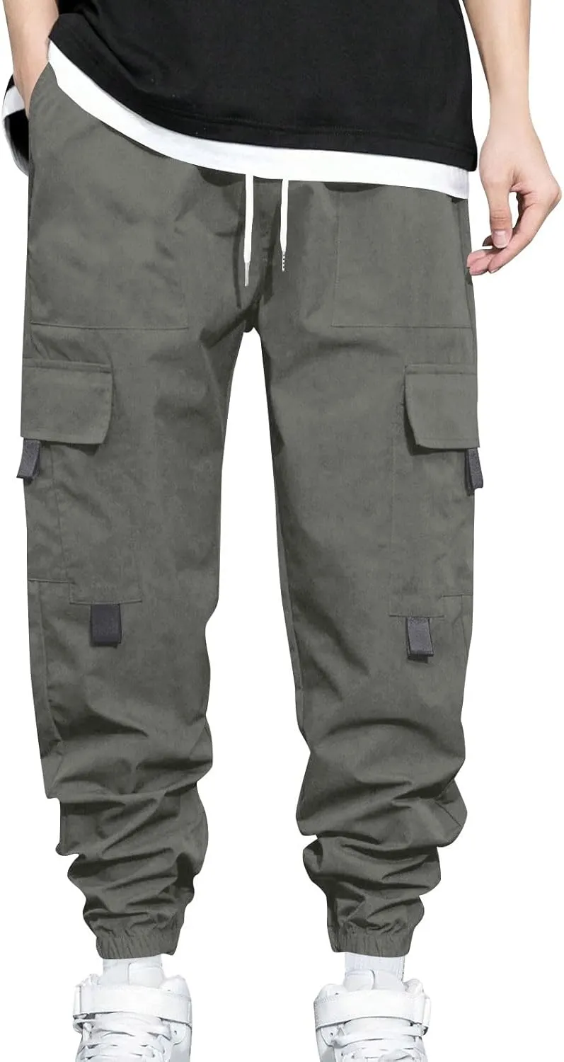 Mens Jogger Pants Cargo Casual Athletic Sport Relaxed Fit Drawstring Sweatpants with Pocket Fashion Trendy Pants