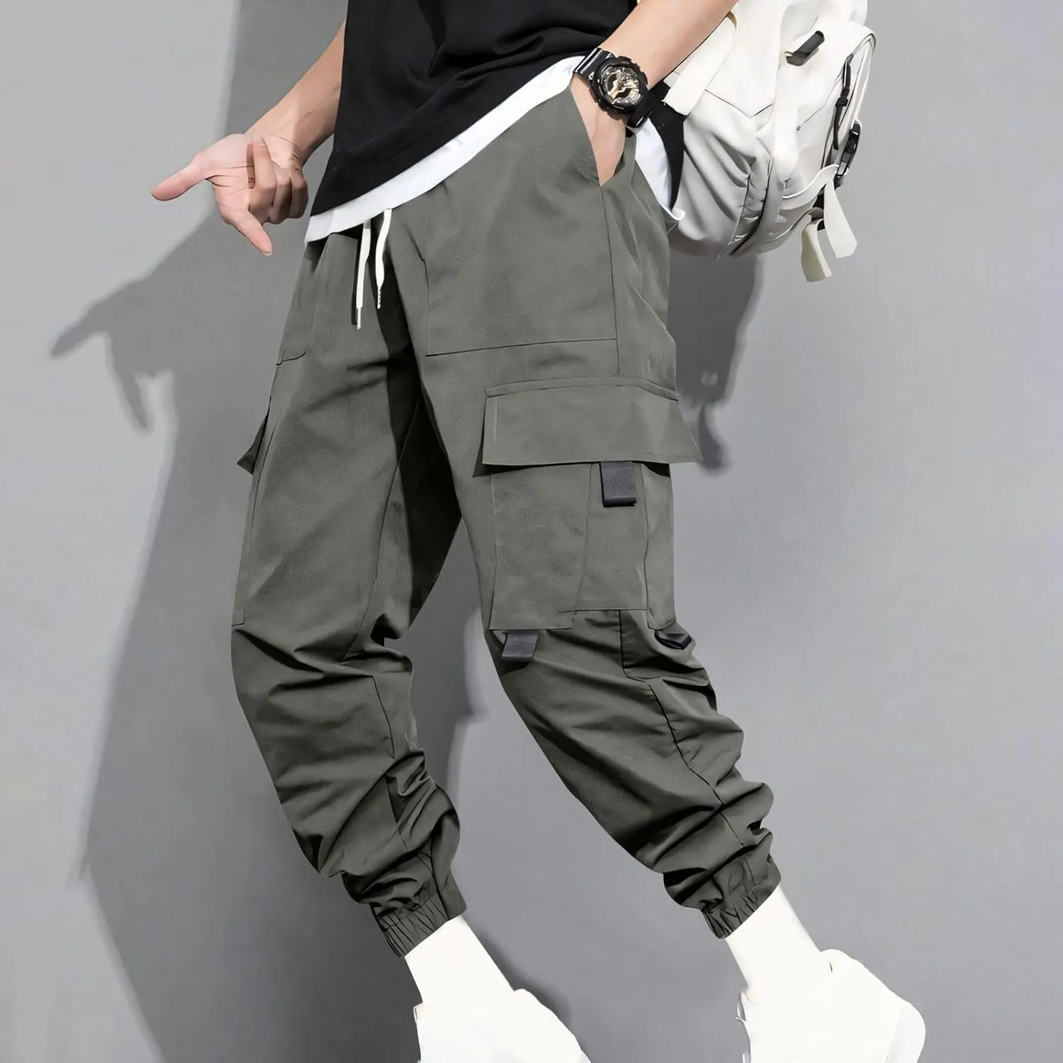 Mens Jogger Pants Cargo Casual Athletic Sport Relaxed Fit Drawstring Sweatpants with Pocket Fashion Trendy Pants