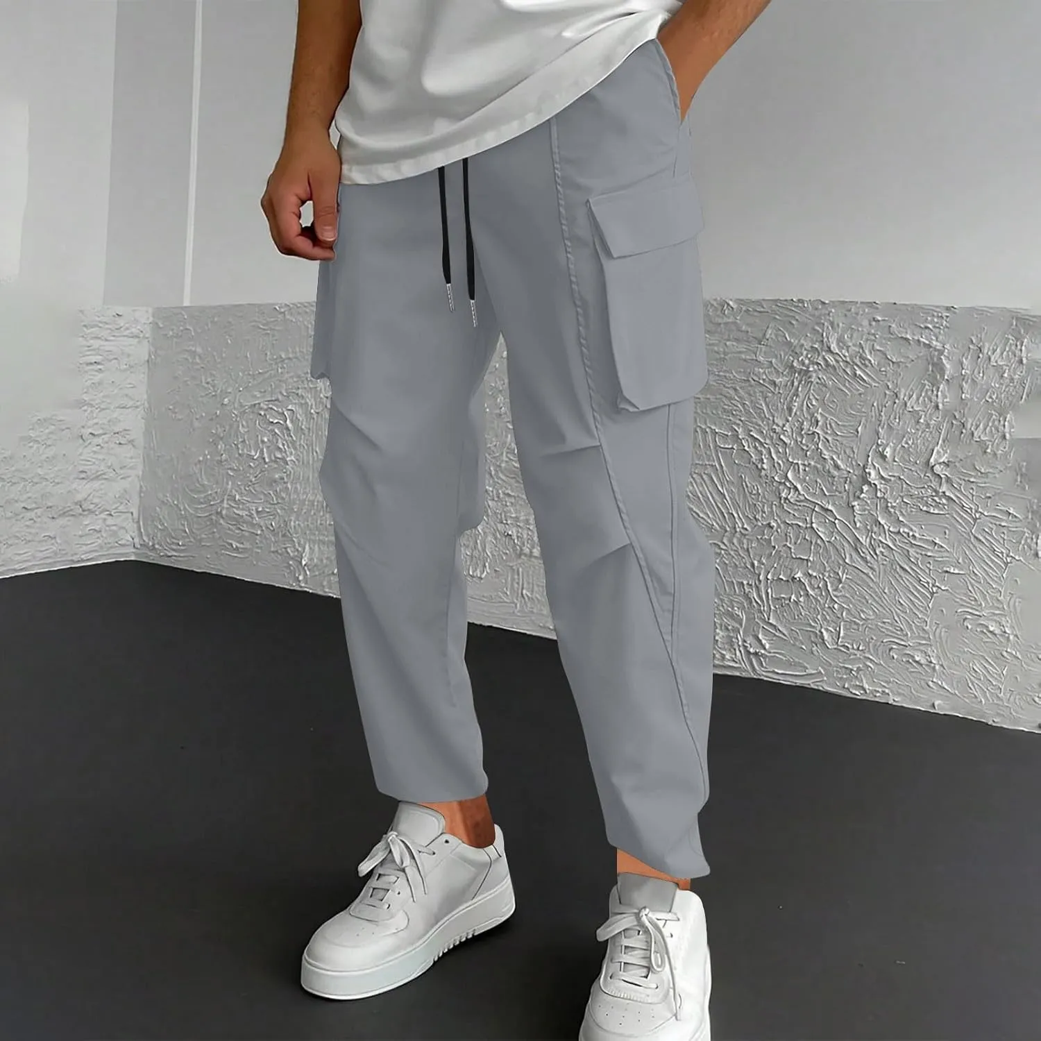 Mens Joggers with Pocket Cargo Drawstring Casual Athletic Sports Trendy Pants Running Workout Relaxed Fit Trousers
